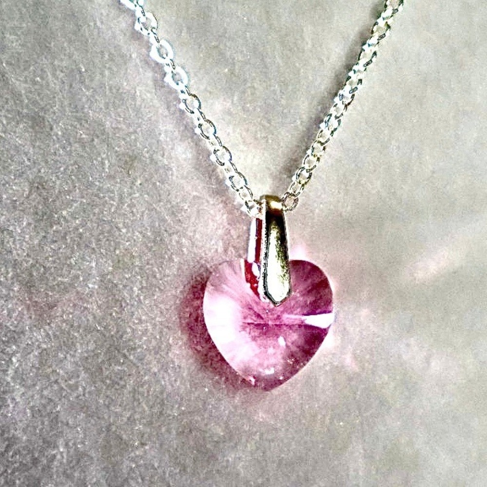 Swarovski Crystal Pink Heart Necklace Silver Plated Pendant 16-18" Adjustable